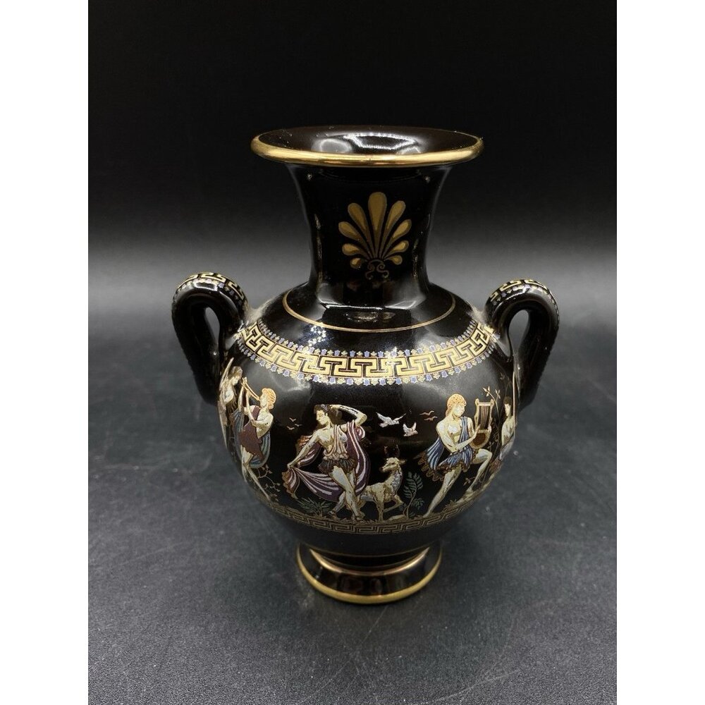 Best 24K Gold Greek Black 4.5” Handled Vase Greek Mythology Made in Greece